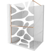 Mexen Kioto+, sprchová zástena Walk-In s poličkou a vešiakom 110 x 200 cm, 8mm číre sklo biely vzor, medený matný profil, 800-110-121-65-97