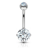 14kt zlatý piercing do pupku s čírymi zirkónmi, Au 585/1000 Farba: biele zlato, Dĺžka / priemer: 10 mm, Veľkosť koncovky: 4x6 mm