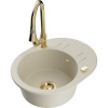 Mexen Kevin, 1-komorový granitový drez 586x458x190 mm a drezová batéria Elia, béžová, 6517-69-670101-50