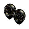 Balón pastel 28 cm - STARS - MINI - čierny, zlaté hviezdy, 5 ks