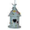 Clayre & Eef Modrá závesná kovová dekorácia vtáčia búdka s kvetmi - 16*19*29 cm - Clayre & Eef