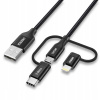 Choetech IP0030-BK 3v1 USB MFI Lightning / USB Type C / micro USB (3A nabíjanie / 480Mbps prenos dát), 1,2m, černý