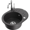 Mexen Kevin, drez granitový 586x458x190 mm, 1-komorový a drezová batéria Carla, čierna škvrnitá, 6517-76-670700-00