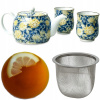 Japonský elegantný set na čaj Modro-žltý kvetinový hrnček 600 ml