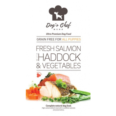Dog’s Chef Fresh Salmon with Haddock & Vegetables PUPPY / Losos s dvomi druhmi tresky a zeleninou, sladké zemiaky, pre ŠTENIATKA, Balenie: 15 kg