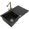 Mexen Cesar granitový drez s 1 komorou a odkvapkávačom a kuchynskou batériou Duero, čierny - 6514-77-671600-50