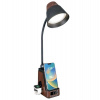 IMMAX LED stolní lampička IDEAL/ Qi nabíjení/ CCT/ 8W/ 800lm/ budík s hodinami/ tmavé dřevo/černá (08999L)