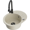 Mexen Kevin, 1-komorový granitový drez 586x458x190 mm a drezová batéria Elia, béžová, 6517-69-670101-70