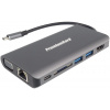 PremiumCord USB-C na HDMI+VGA+RJ45+2xUSB3.0+SD karta +3,5 mm+PD nabíjanie