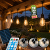 LUMILED Solárna reťaz LUMILED pre exteriér, 15 m, S14, 22x LED + 2 náhradné žiarovky, s diaľkovým ovládaním, teplá biela 2700 K, IP65, vodotesná, 8 režimov svietenia, stmievateľná, solárna reťaz, solá