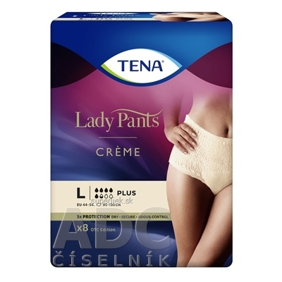 TENA Lady Pants Creme L dámske naťahovacie inkontinenčné nohavičky, krémové 1x8 ks, 7322540920796