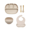 Malý Ježko Silikónový jedálenský set pre deti 5-dielny KLASIKA - Pastel Beige Vyberte si príbor: Drevený príbor Klasický, Vyberte si misku: CLASSIC