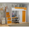 Vyvýšená postel DORY I včetně úložného prostoru, psacího stolu, šatní skříně a police (Oranžová), Včetně PUR pěnové matrace