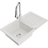 Mexen Pablo, 1-komorový granitový drez 752x436x161 mm a drezová batéria Elia, biela, 6510-20-670101-00