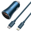 Baseus Golden Contactor Pro nabíjačka do auta, USB + USB-C, QC4.0+, PD, SCP, 40W (modrá) + USB-C - Lightning kábel 1m (modrá) TZCCJD-03