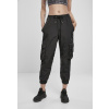 Ladies High Waist Crinkle Nylon Cargo Pants - black 5XL