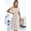 Plisované béžové midi šaty so širokým pásikom JULIA 465-2 ONE SIZE