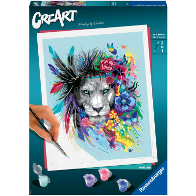 Maľovanie podľa čísel Ravensburger Kreatívne a výtvarné hračky 202249 CreArt Pestrofarebný lev s kvetinami (4005556202249)