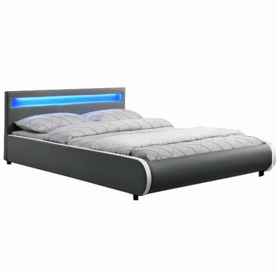 Kondela Manželská posteľ s, RGB LED osvetlením, sivá, 180x200, DULCEA
