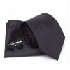 Úzky kravata Ankani 003 kps čierny polyester (Čierna kravata Black úzky + vreckový štvorec + manžetové gombíky)