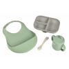 Beaba Jedálenská Sada Silikónová 4-Dielna S Podbradníkom Grey / Sage Green