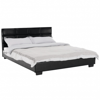 Tempo Kondela Manželská posteľ s roštom, 160x200, čierna ekokoža, MIKEL