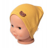 Baby Nellys Rebrovaná čiapka Macko - horčicová 80-86 (12-18m)
