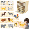 VIGA Drevená sada puzzle Montessori zvieratká + stojan 12 ks