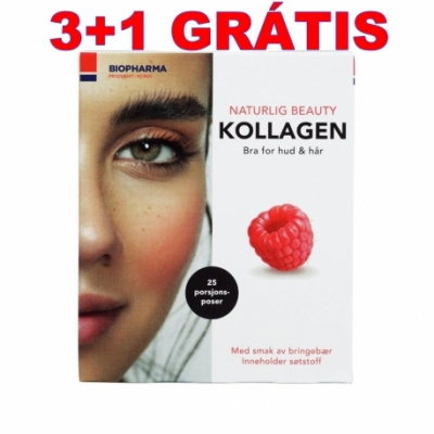 BIOPHARMA Norsk Kollagen malina 25 x 5 g MEGA PACK 3+1 grátis