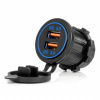 Vodotesná nabíjačka s MODRÝM LED podsvietením 2xUSB QC3.0 12/24V AMiO-04218