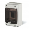 MFV-EM Rozvodná skrinka na omietku + Priehľadné dvierka DIN-35 SCAME Domino 4P 672.2004 HF IP66 (Elektromateriál FV systémov, Typ: Rozvodnica na omietku IP66, Model: Domino HF, Použitie: Interiér/Exte