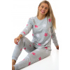 Dámské pyžamo z teplé bavlny šedé s růžovými a bílými hvězdami 1TB0111 šedá XXL + První výměna zboží zdarma.