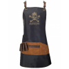 Pirates of the BARBERTIME BARBERTIME Black Apron - barber zástera s vreckami pirátsky znak - čiernohnedá