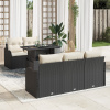 Záhradná súprava sofa 6-dielna s vankúšmi, čierny poly ratan, Dvojmiestne záhradné sofa s úložným priestorom a vankúšmi, čierny poly ratan 3357110