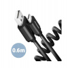 AXAGON BUCM-AM10TB, TWISTER kabel USB-C - USB-A, 0.6m, USB 2.0, 3A, ALU, tpe, černý (BUCM-AM10TB)