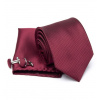 Úzke kravata Ankani 054 kps Red Polyester (Pánska vínová kravata + vreckové štvorec + manžetové gombíky)
