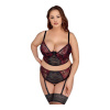 Cottelli Curves Longline Bra & Suspender Thong 2-Tone Lace Set 2214474 Black