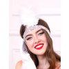 Čelenka - 20s FLAPPER GATSBY GIRL – strieborné flitre a biele perie