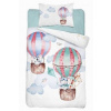 Obliečky do postieľky dvojstranné BAMBUSOVÉ biele s červenou- Zvieratká v balóne, 120x90 cm