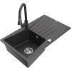 Mexen Cesar granitový drez 1-komorový s odkvapkávačom a kuchynskou batériou Elia, čierny škvrnitý - 6514-76-670101-76