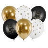 Balóny PartyDeco (set 6ks) - Happy New Year (čierno-bielo-zlaté)