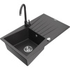 Mexen Cesar, 1-komorový granitový drez s odkvapkávačom 78x47 cm a kuchynskou batériou Telma, čierna-škvrnitá, 6514-76-670200-76
