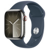 Apple Watch Series 9 Cellular 41mm Stříbrná ocel s bouřkově modrým sportovním řemínkem S/M