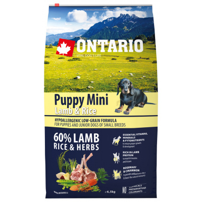 Ontario granuly Puppy Mini jahňa a ryža 6,5 kg