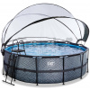 Bazén s krytom pieskovou filtráciou a tepelným čerpadlom Stone pool Exit Toys kruhový oceľová konštrukcia 427*122 cm šedý od 6 rokov