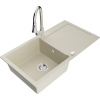 Mexen Leo, 1-komorový granitový drez 900x500x190 mm a drezová batéria Elia, béžová, 6501-69-670101-00