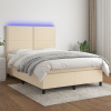 Posteľ boxsping s matracom a LED krémová 140x200 cm látka-ForU-3134802