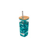 Quokka Sklenený cestovný hrnček so slamkou Liquid Cube Water Flowers 540 ml 24x8 modrá