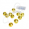 SOLIGHT LED vianočná reťaz rolničky, 10x LED, zlatá, 1,5m, 2x AA