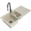 Mexen Andres žulový kuchynský drez 1,5-komorový s odkvapkávačom a kuchynskou batériou Savita, béžový - 6515-69-672601-70